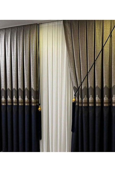 Koral Pano Fon Perde ( 2 Kanat ) -sık Pile -lacivert,renk -yeni Sezon -armür Desen