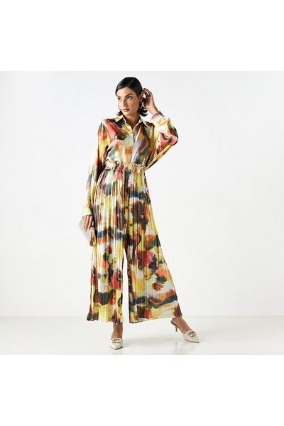 2Xtremz Printed Pleated Palazzo Pants with Elasticated Paperbag Waist