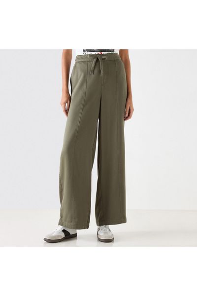Lee Cooper Solid Wide Leg Pants with Drawstring Closure and Pockets