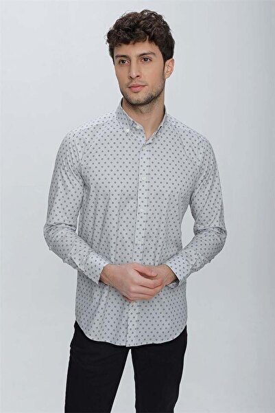 İmza Γκρι μακρυμάνικο κλασικό πουκάμισο από βαμβακερό λύκρα με λεπτή εφαρμογή 1004225247
