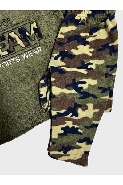 Fil Kids Set de pijamale de iarnă cu mâneci lungi cu imprimeu de camuflaj verde pentru băieți