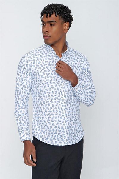 İmza Cămașă clasică, cu mânecă lungă, imprimată Oxford, din bumbac, slim fit, slim fit1004225202