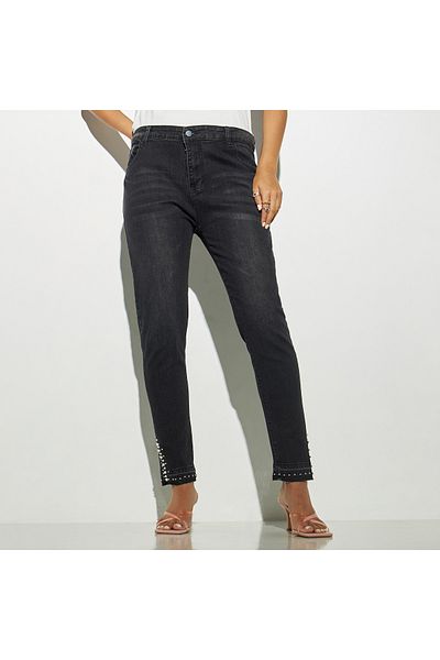 2Xtremz Embellished Jeans with Pockets and Slit Detail