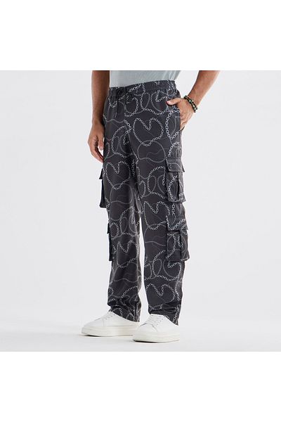 FAV Printed Regular Fit Cargo Pants with Drawstring Closure and Pockets