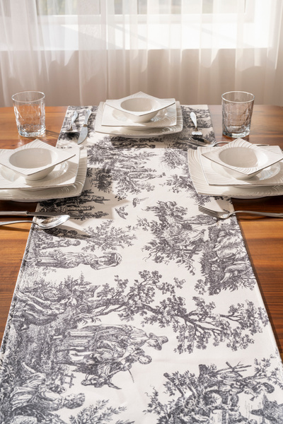 Alseko Concept Siyah Püsküllü, İngiliz Köylüler Desen 40x140cm Runner