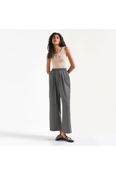 FAV Striped Wide Leg Pants with Elasticated Waistband and Pockets