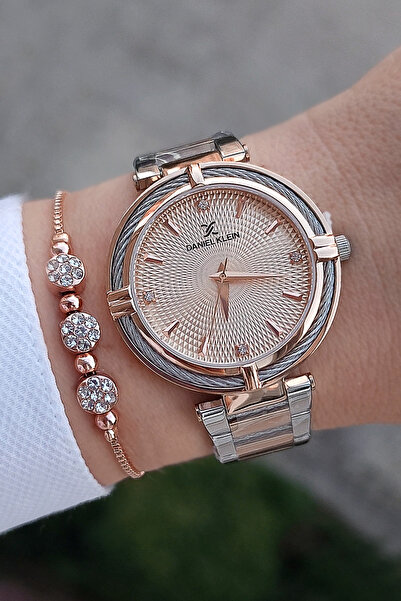 Daniel Klein Çelik Bilezik Rose Gold/metalik Kadın Kol Saati, Taşlı Bileklik ...