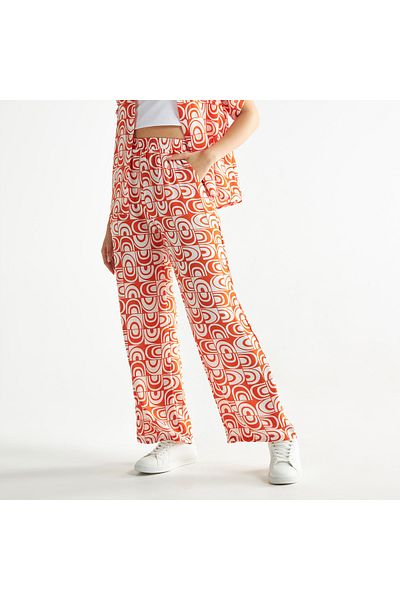 FAV All-Over Print Wide Leg Pants with Elasticated Waistband and Pockets