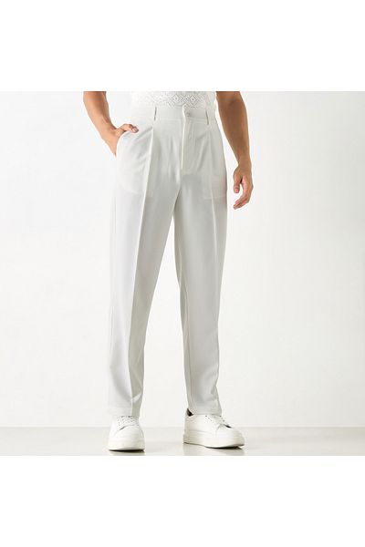 Iconic Solid Pants with Button Closure and Pockets