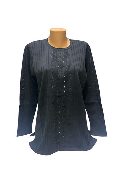 BURSPA Pulover de iarnă pentru mama cu gât rotund în față și în braț cu detaliu de broderie din piatră perlă