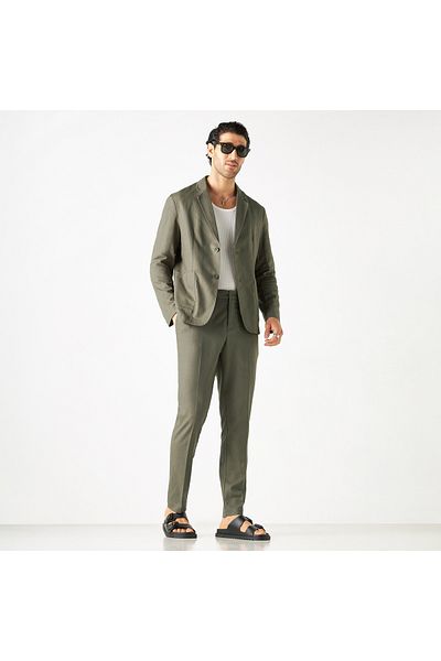 Iconic Solid Linen Blend Trousers with Pockets and Button Closure