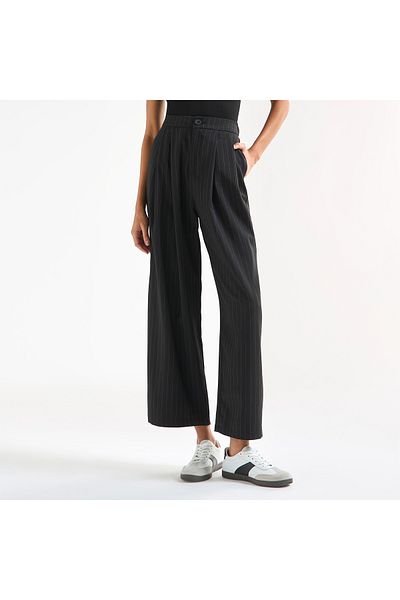 FAV Striped Wide Leg Pants with Semi-Elasticated Waistband and Pockets