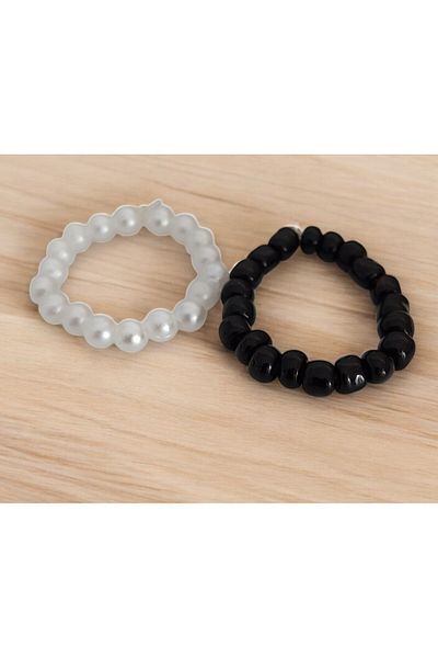 Nino Store Heart Pearl Plastic Bead Valentine's Day 3-Piece Gift Bijouterie Ring