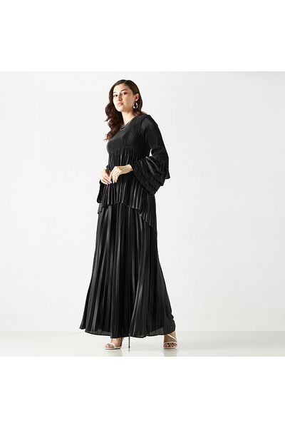 2Xtremz Pleated Mid-Rise Wide Leg Trousers with Elasticated Waistband