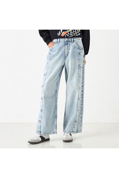 Lee Cooper Fit Wide Leg Jeans with Button Detail