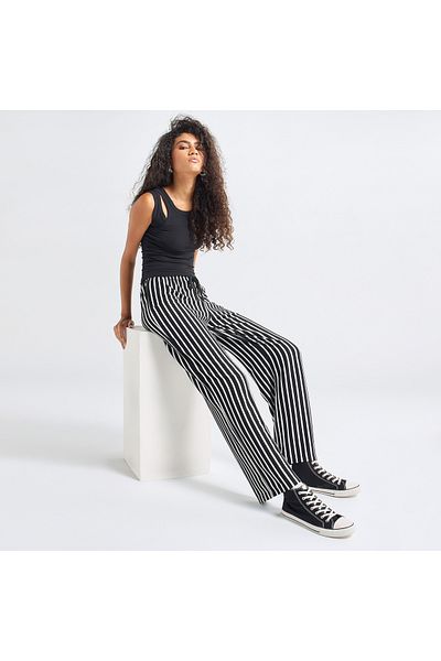 FAV Striped Wide Leg Pants with Drawstring Closure