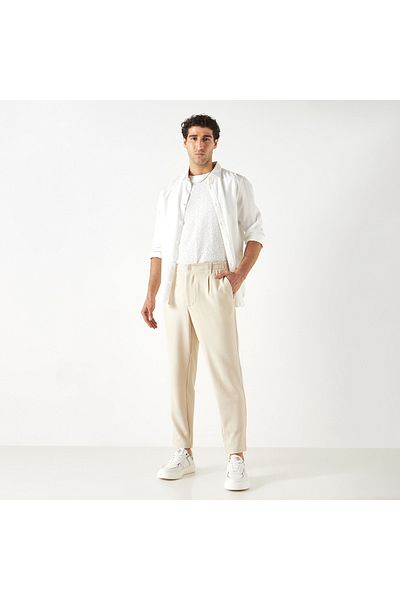 Iconic Solid Regular Fit Flexi Waist Trousers