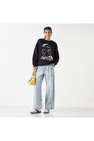 Lee Cooper Fit Wide Leg Jeans with Button Detail