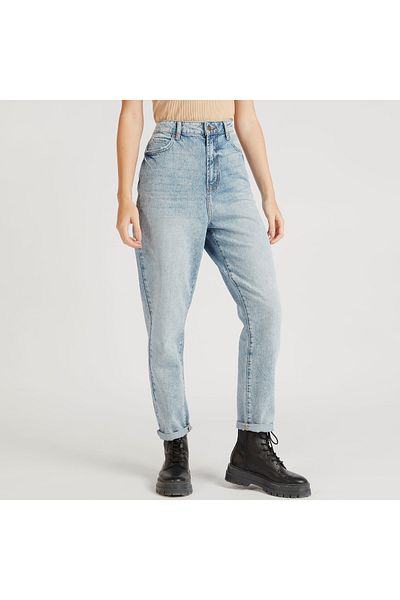 Lee Cooper Solid Denim Jeans with Button Closure and Pockets