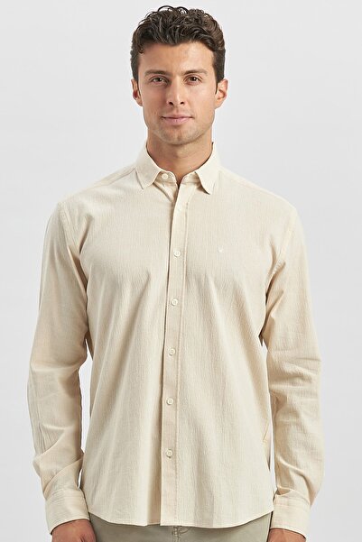 İmza Μπεζ Slim Fit Casual πουκάμισο - μακρυμάνικο, γκοφρέ, 100% βαμβάκι 1004240247