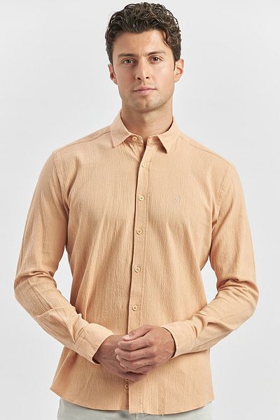 İmza Πορτοκαλί Slim Fit πουκάμισο - Μακρυμάνικο, Γκοφρέ, 100% Βαμβάκι, Piping 1004240247