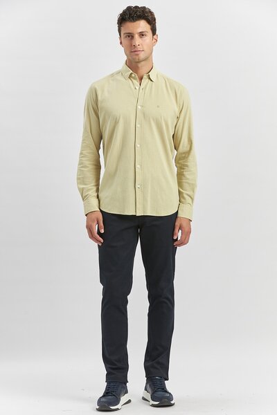 İmza Ανοιχτό πράσινο Slim Fit Casual πουκάμισο - Μακρυμάνικο, Wafer Piping, 100% βαμβάκι 1004240247