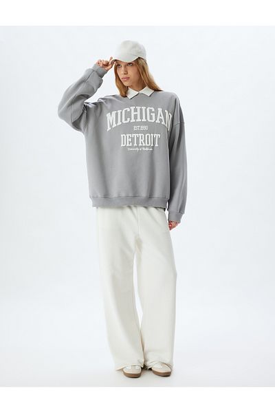 Koton College Printed Oversize Crew Neck Sweatshirt - Long Sleeve Ribbon
