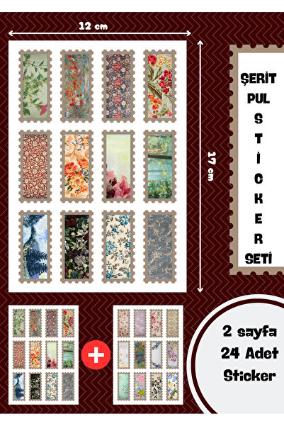 ANSHA CRAFTS Şerit Pul Sticker Seti - 2 Sayfa/ 24 adet - Bullet Journal - Aja...