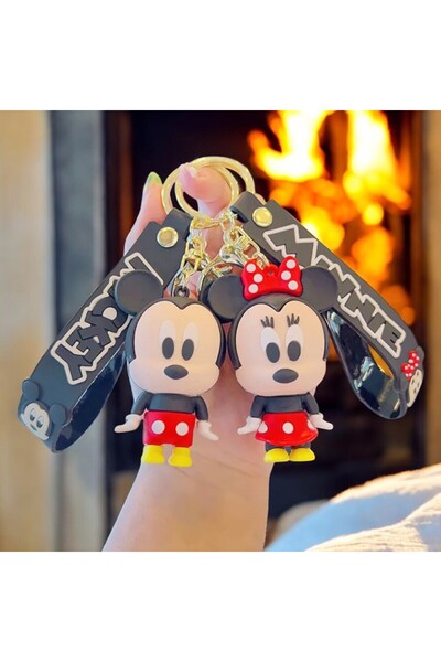 KEHVAN 2 Adet Sevimli Minnie Ve Mickey Mouse Çift Anahtarlık Ve Çanta Aksesuarı