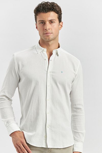 İmza Casual Slim Fit Λευκό Πουκάμισο - Μακρυμάνικο, Γκοφρέ, 100% Βαμβάκι 1004240247