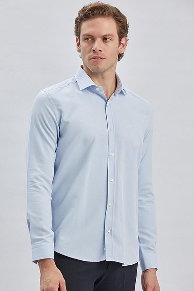 İmza Cămașă albastră cu mânecă lungă, cu model, cu jumătate de guler italian, slim fit 1004240250