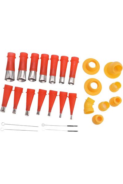 Roichil Caulking Tip Set – Stainless Steel and Plastic Nozzle Set, 4 Washing Brushes Integrated