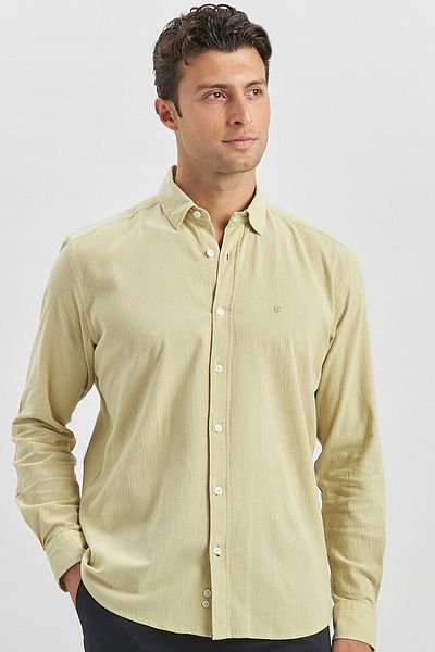 İmza Ανοιχτό πράσινο Slim Fit Casual πουκάμισο - Μακρυμάνικο, Wafer Piping, 100% βαμβάκι 1004240247