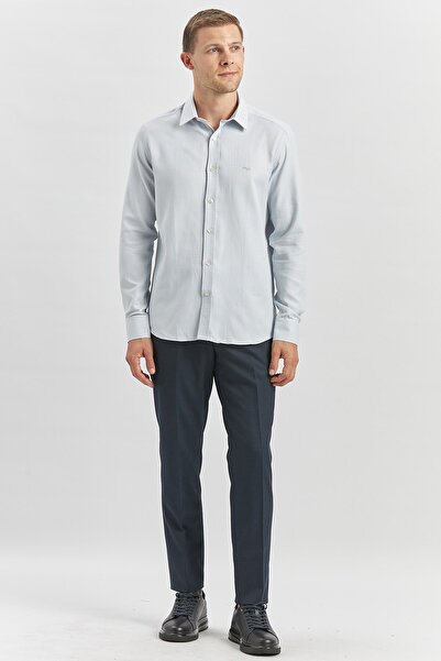 İmza 032 Μοντέλο Γκρι σκληρό γιακά Dobby μακρυμάνικο πουκάμισο με λεπτή εφαρμογή - Casual 1004240249