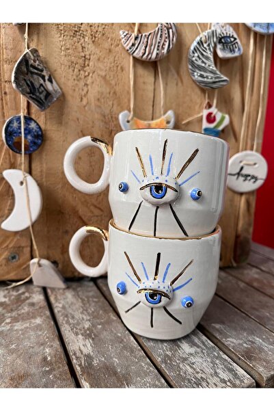 TREND His-göz Model Seramik Kupa, Altın Dekorlu Göz Kupa