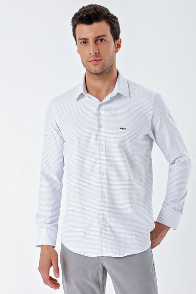 İmza Cămașă albă, cu mânecă lungă, cu model Dobby, guler dur, bumbac, fără buzunar, slim fit1004230203