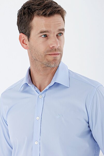 İmza Сорочка з жорстким коміром, синя бавовняна, з підкладкою - довгі рукави, без кишень, slim fit 1004235357