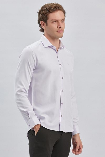İmza Κλασικό πουκάμισο λιλά Slim Fit - Μακρυμάνικο, μισό ιταλικό γιακά, αυτοσχεδιασμένο και Dobby 1004240250