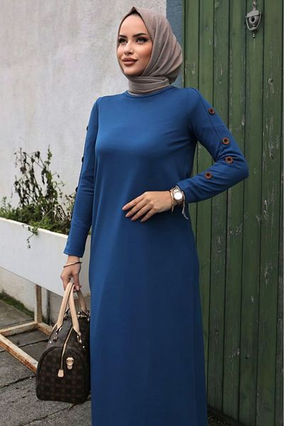 DAS KLEID Navy Blue Buttoned Dress