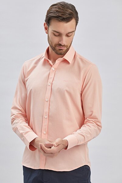 İmza Πούδρα μακρυμάνικο υφασμάτινο πόδι με σκληρό γιακά χωρίς τσέπη Βαμβακερό κλασικό πουκάμισο με λεπτή εφαρμογή 1004240230