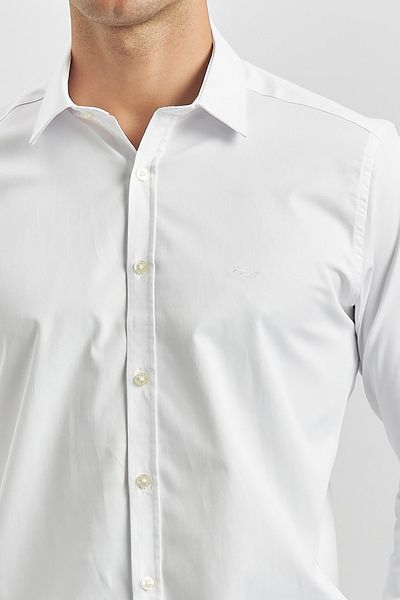 İmza 032 Μοντέλο σκληρό γιακά λευκό πουκάμισο με λεπτή εφαρμογή - μακρυμάνικο, μασίφ υφασμάτινο πόδι 1004240334