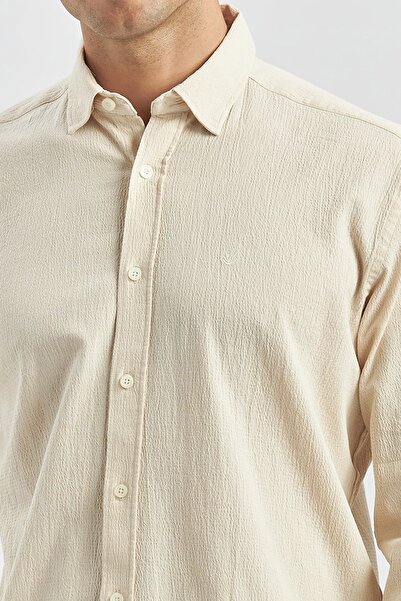 İmza Μπεζ Slim Fit Casual πουκάμισο - μακρυμάνικο, γκοφρέ, 100% βαμβάκι 1004240247
