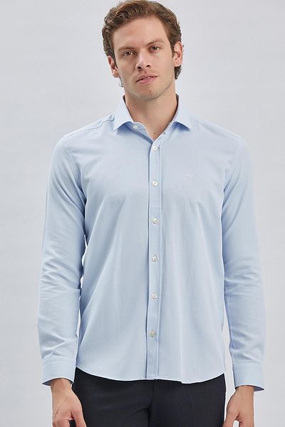 İmza Cămașă albastră cu mânecă lungă, cu model, cu jumătate de guler italian, slim fit 1004240250