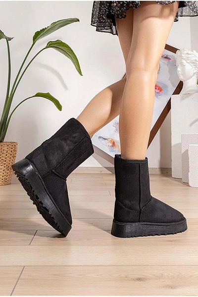 Kids Club Shoes Black Short Women's Boots - Hugg Thick Sole and Inner Wool