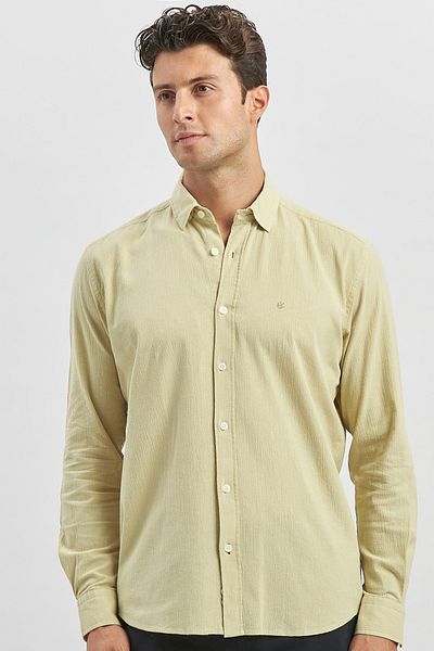 İmza Ανοιχτό πράσινο Slim Fit Casual πουκάμισο - Μακρυμάνικο, Wafer Piping, 100% βαμβάκι 1004240247