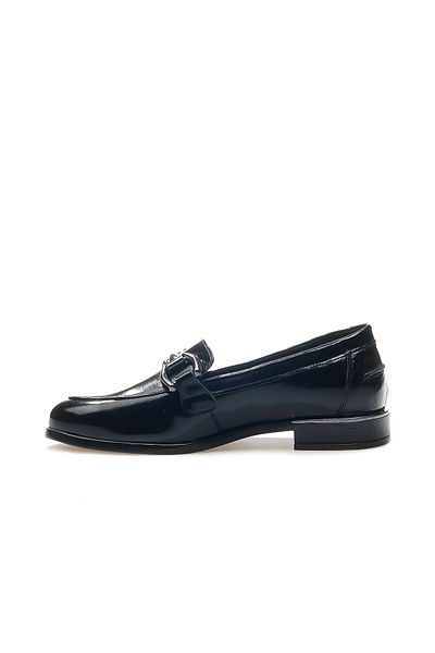 Venüs Women's Genuine Leather Buckle Detailed Loafer Casual Shoes (36-40) 24K 2455201 K Z Black Wrinkled Rug