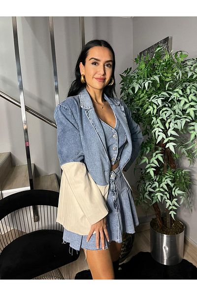 Fame Jachetă de blugi pentru femei Light Ice Blue - 100% bumbac
