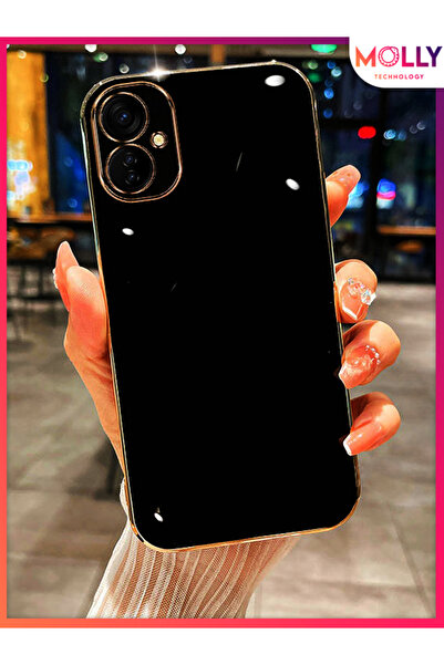 Molly Tecno SPARK 9 PRO İçin Siyah Kenarları Gold Detaylı Lüks Silikon Kılıf
