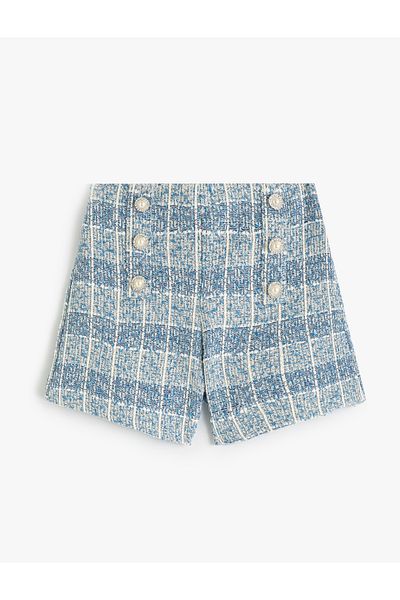 Koton Pantaloni scurți din tweed, cu nasturi perlat, cu talie elastică