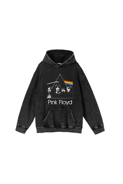 Touz Moda Φούτερ με κουκούλα με κουκούλα Pink Floyd σειράς Washed Fabric Rock